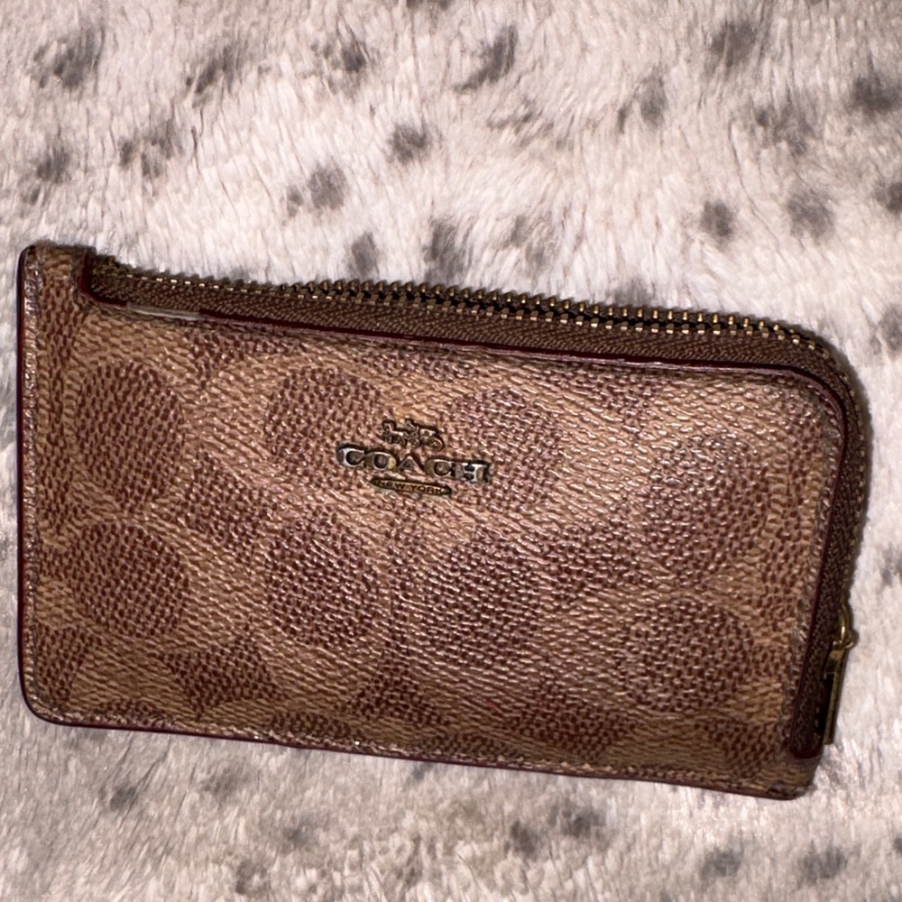 Coach Brown Signature Zip Wallet Wristlet Classic Monogram Everyday